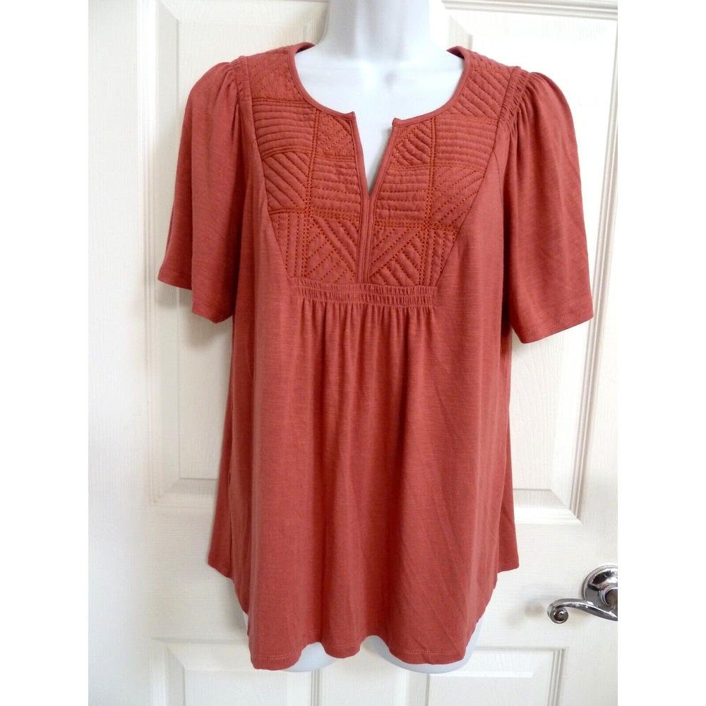 Daniel Rainn Dusty Rose Quilted Gathered Top Blouse Boho Popover Medium 8/10